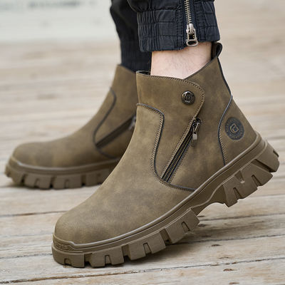 Купить Wheat Men's Welding Safety Shoes With Steel Toe Safety Boots Microfiber Leather Work Boots With Rubber Sole Anti-stab Kevlar Work Shoes online manufacture