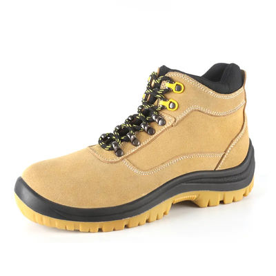 Желтая промышленная обувь безопасности Nubuck Кожа стальной пальцы Лесной обувь безопасности антистатический